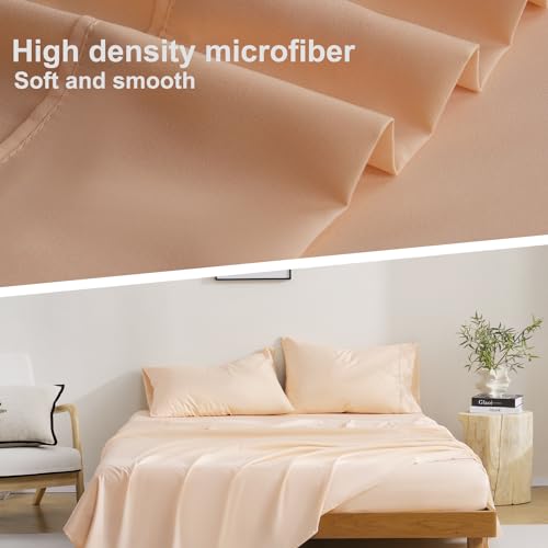 4 Piece King Size Sheet Set, Breathable & Cooling King Sheets-Peach Pink - image 3