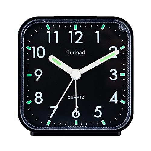 Tinload Small Battery Operated Analog Alarm Clock Silent Non Ticking, Ascending Beep Sounds, Snooze,Light Functions (Black-F2) #TOP7