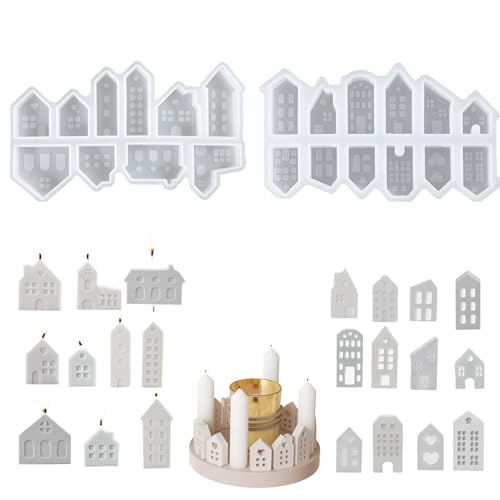 22 Stück Silikonform Mini Häuser WISIRENT, Silikonform Haus Mini Silikonformen Gießformen Häuser Weihnachten, Gießforme Häuschen Haus für Weihnachten, Halloween, Ostern