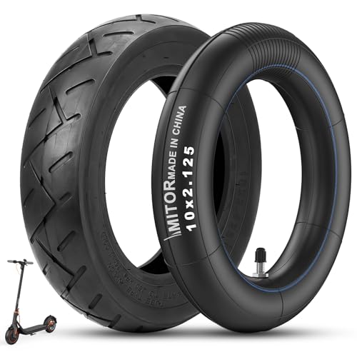 Amitor E Scooter Reifen 10x2.125 mit Schlauch, 10x2.125 Reifen und Schlauch Kinderwagen mit Silberne Ventil, Scooter Reifenschlauch 10 Zoll 2,125, Abriebfest & Rutschfest, Extra Dicker & Haltbar, 1Set