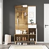 Conjunto de Abrigo de Madera con Espejo Zapatero cajón Estante Perchero armarios Altos para salón recibidor Pasillo Armario esquinero Blanco+Color Madera 104x39x190 cm