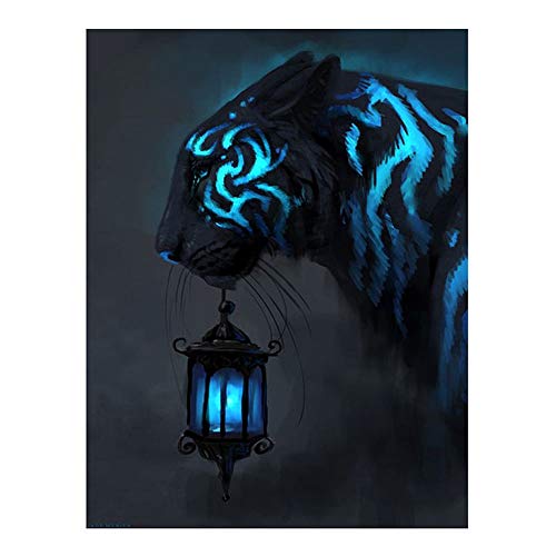 Luottus 5D-Diamant-Malerei-Set, Tiger, leuchtende Bohrkunst für Erwachsene, Kristall-Strass-Stickerei, Heimdekoration, Basteln, 30 x 40 cm Cover