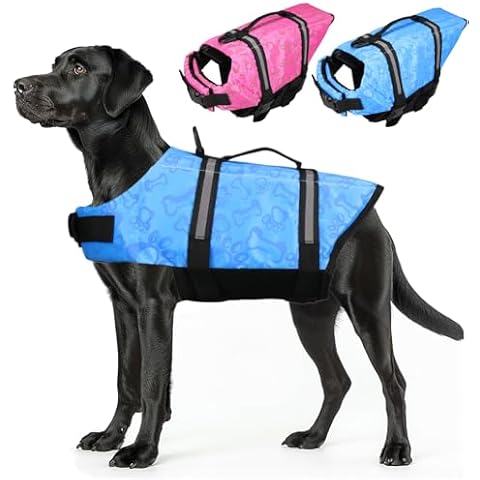 Neween Dog Life Jacket with Reflective Stripes, Adjustable Dog Life Vest Ripstop Dog Lifesaver Pet Life Preserver with Rescue Handle and High Flotation Swimsuit for Small Medium Large Dog, Blue, Large Cover