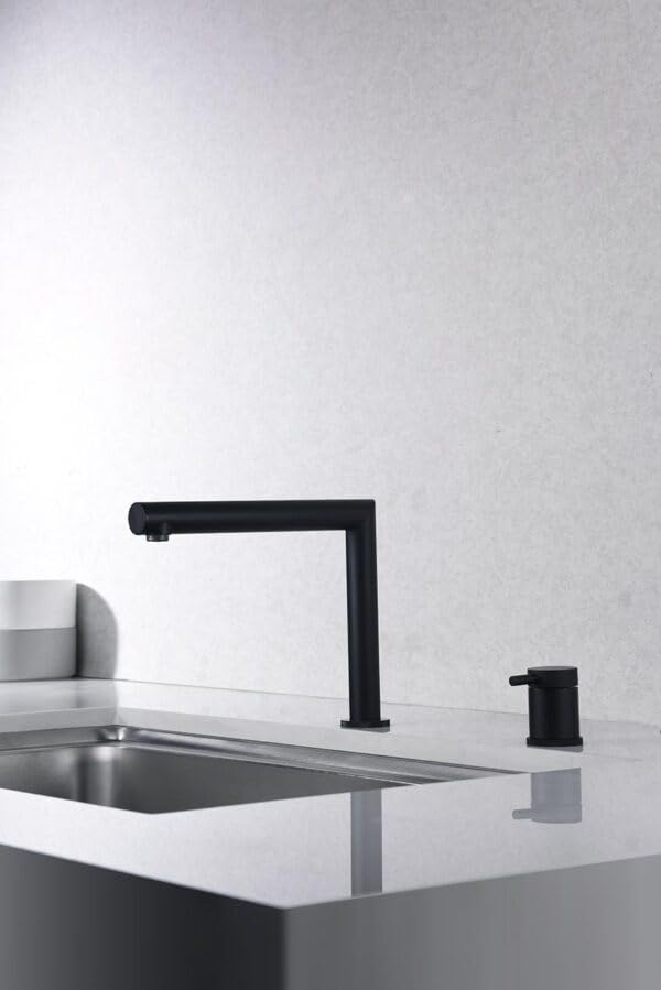 IMEX Grifo Cocina Escamoteable - ITACA Grifo Cocina Monomando con Caño Retráctil en Dos Partes Independientes, Cartucho Cerámico Ø25mm, Diseño Moderno y Funcional (NEGRO MATE)