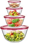 KOMUEE Bols de mélange de verre avec ensemble de lids, 4-Piece Bols de cuisine pour salade, service et cuisson, bols en verre sans danger