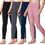 Stelle Girls' Athletic Leggings Kids Dance Running Yoga Pants Workout Active Dance Tights with Pockets (BK+CR+NV+PK, 7-8 Years)