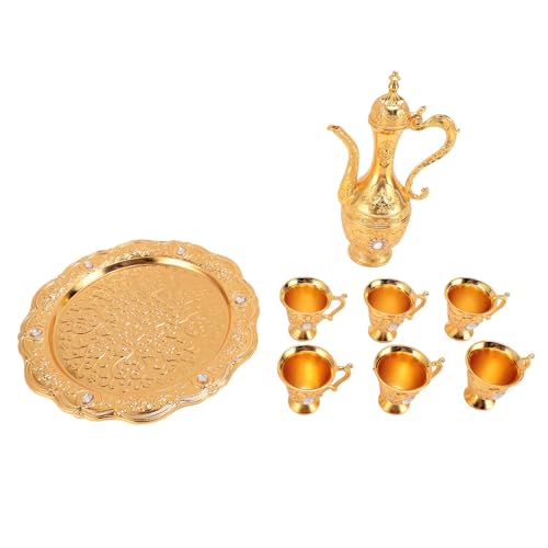 Respicefinem Alloy Wine Pot Set Rustproof Exquisite Decorative Vintage Coffee Pot Set For Tea Home Party Wedding Silver White (Gold)