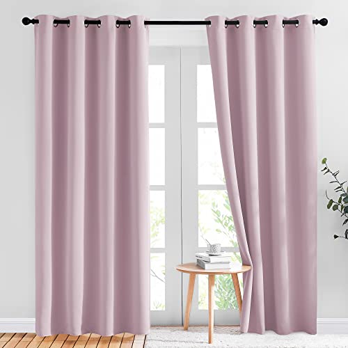 Image of NICETOWN Blackout Pink Curtains for Girls Room - Thermal Insulated Solid Grommet Room Darkening Curtains/Panels/Drape for Bedroom (Lavender Pink=Baby Pink, 1 Pair, 52 by 84-Inch)