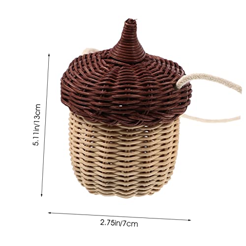 Mini Rattan Woven Crossbody Bag Adorable Acorn Shape Storage Basket for Photo Prop and Everyday Use Handmade Craft with Clear Texture2