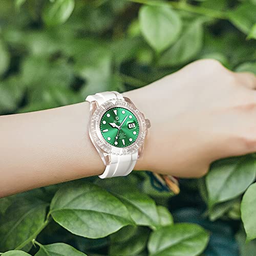 Glenaw Women's Wrist Watches, Sport Waterproof Watches Fashion Watch For Women Starry Sky Dial Resin Watch Bands For Women Both Boys And Girls Can Wear (Green) #TOP1