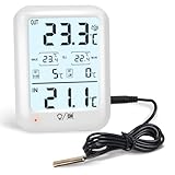 Digital Freezer Thermometer Fridge Temperature with Alarm, Backlight, Magnet, Power On/Off, Max/Min Temperature for Home, Restaurants, RV, External Sensor, AAA Battery (1)
