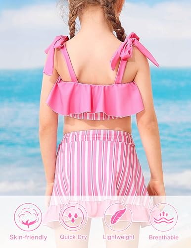 Image of ALISISTER Girls Swimsuit 3 Piece Bathing Suits Flounce Bikini Tankini Set Beach Swimwear with Cover Ups Skirt for 3-8 Years