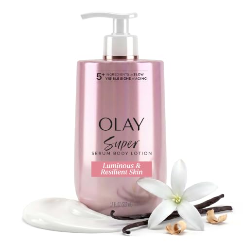 Image of Olay Super Serum Hand & Body Lotion for Aging, 24hr Long Lasting Moisture, Fast Absorbing, 5+ Ingredient Complex for Bright Even Firm Luminous Skin, Sweet Vanilla & Soft Wood Scent, 17 fl oz