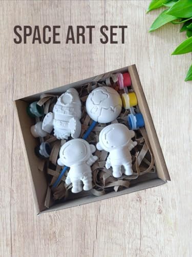 Image of EXPESIA Craft by Hanoosh Astronaut Theme DIY Plaster Painting Kit for Kids (2+ Years) | Space Art & Craft Set with 6 Acrylic Colours & Brush | Creative Learning & Screen-Free Activity | Gift for Boys & Girls