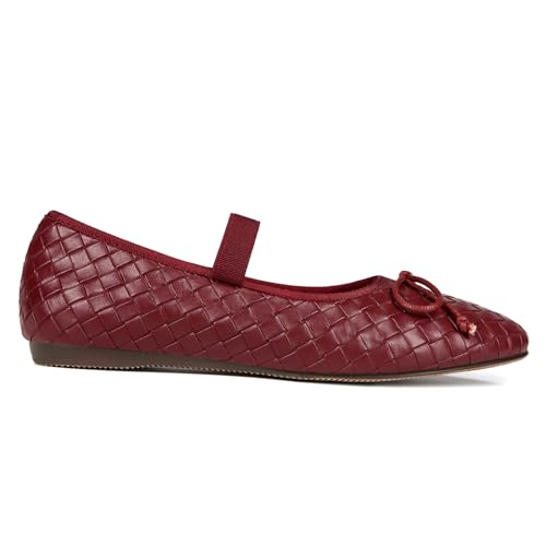 Woven Ballet Flats for Women Round Toe Bow Mary Jane Flat with Strap Comrtable Casual Dressy Shoes3