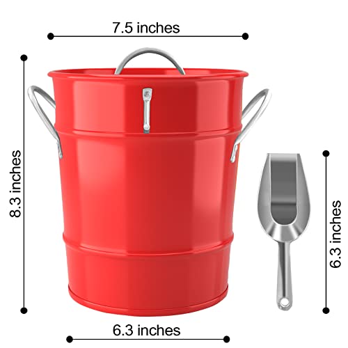 4 L Red Ice Bucket,Ice Buckets For Parties,Insulated Ice Buckets With Lid And Scoop,Ice Bucket For Cocktail Bar,Double Wall Party Beverage Tub #TOP6