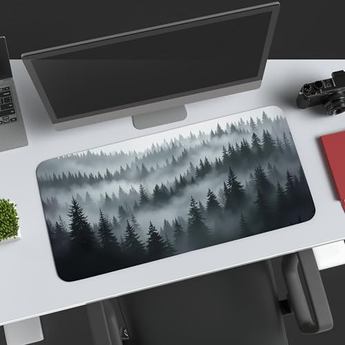 Image of Foggy Forest Premium Desk Mat | Anti-Skid | Anti-Slip | 90 * 42 cm | Laptop Mat for Work from Home /Office /Gaming- Extended Mouse pad and Keyboard Desk mat