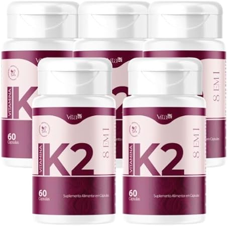 05 Frascos Vita K2 – Colágeno Vitamina K2 | Saúde da Pele | Antienvelhecimento Facial | Anti-Rugas
