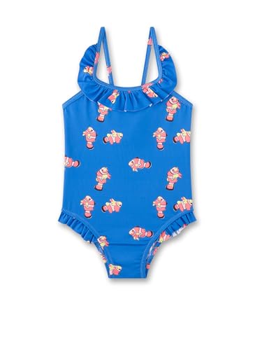 Sanetta Mädchen-Badeanzug blau Clownfisch mit Rüschen | Bequemer und praktischer Badeanzug aus recyceltem Polyester-Mix für Mädchen. Bademode für Kinder