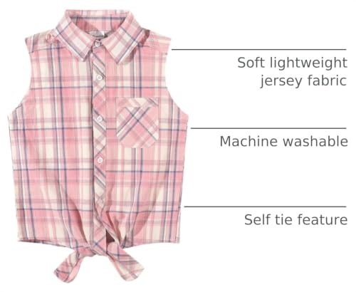 Image of Noomelfish Girls Sleeveless Button Down Shirt Tie Knot Blouse Western Cowgirl Outfit (5-12 Years)