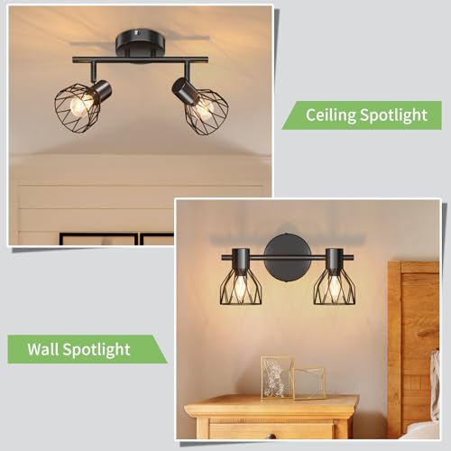 Kimjo LED Deckenstrahler Schwenkbar - Deckenlampe 2 Flammig Schwarz Deckenleuchte E14 - Lampe Strahler für Wohnzimmer, Küche und Schlafzimmer