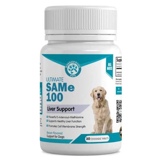 Wanderfound Pets Same 100 Liver Support for Dogs - Same S-Adenosyl-L-Methionine Hepatic Supplement for Liver & Brain Support - Bacon Flavored Sam E, Manufactured in The USA - 30 Chewable Tablets