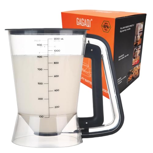 GAGAQI Pancake Batter Dispenser 5 Cup with Sturdy Handle,Batter Separator for Pancakes, Cupcake, Waffle, Muffin Mix, Cake & Crepe Batter pitcher with Squeeze Handle Baking Tools-Black