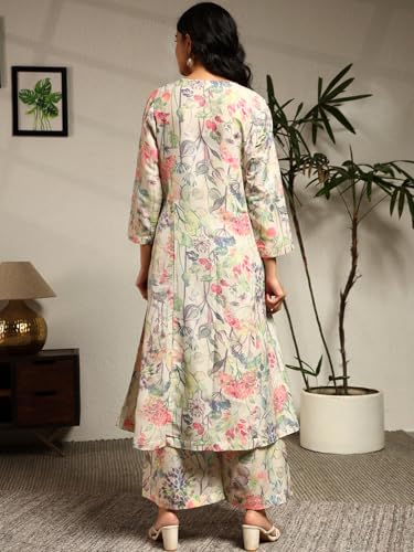 Image of GRECIILOOKS Kurta Set for Women | Co ord Sets for Woman Stylish | Floral Printed Kurta's Sets | Straight Kurtas with Palazzo Pants | Ethnic Casual Set's