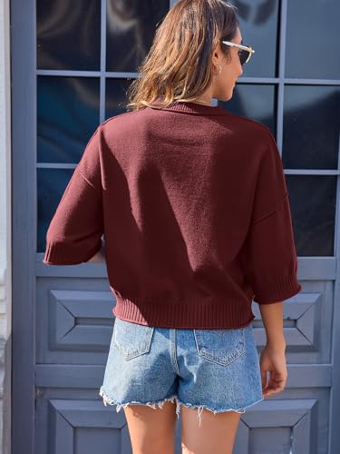 Image of Women's Short Sleeve Cropped Sweaters 2025 Summer Oversized Loose Fit Drop Shoulder Casual Sweater Tops