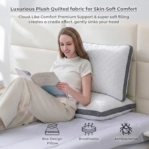 Image of AYKA Premium Microfiber Pillow for Sleeping | Super Soft & Fluffy Bed Pillow | 100% Virgin Microfiber Filling | Hypoallergenic, Breathable | Ideal for All Sleeping Positions 17x27 | White | Set of 2