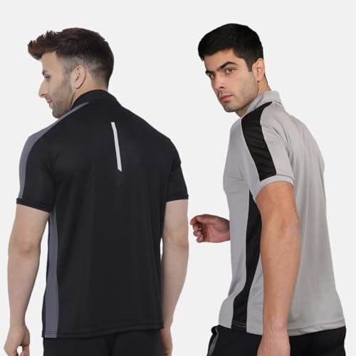 Image of CHKOKKO Men's Active Sports Wear Polo Half Sleeve Gym Tshirt with Button Collar Quick Dry Breathable Perfect for Workout Running Regular Fit Pack of 2
