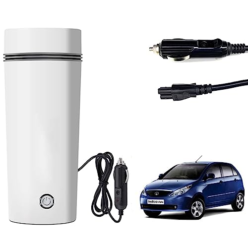 Image of Oshotto 12V Portable Electric Water Bottle for Hot Water Tea Coffee Kettle Mug Multipurpose Food Grade Fast Boil Auto Shut-off For Travel Camping, Road Trip Compatible with Tata Vista (350ml) - White