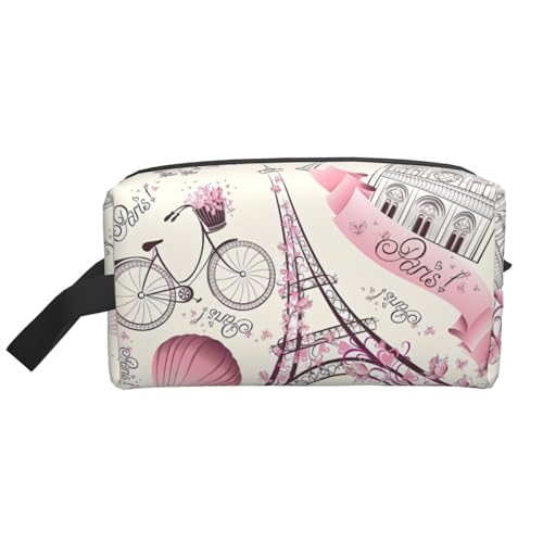 90's Cup Design Print Storage Bag - Kit da toilette per rasatura Dopp, borse cosmetiche da viaggio, organizer da imballaggio, custodia portatile, Parigi Torre Eiffel Fiore, taglia unica