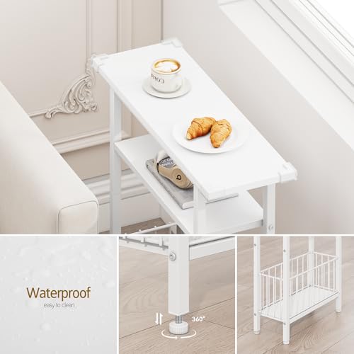 Vagusicc Narrow Side Table, Skinny Side Table for Couch, 3-Tier Small End Table for Small Spaces, Bed Side Tables with Storage, 25.2\" Tall Slim Nightstand Bedside table for Living Room, Bedroom, White