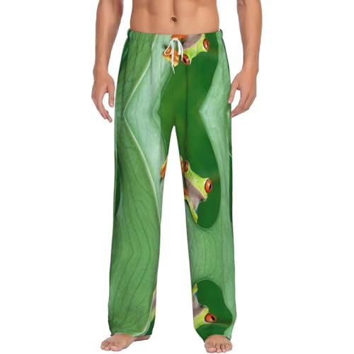 Pantalon de pyjama chaud en flanelle douce homme avec poches motif grenouille