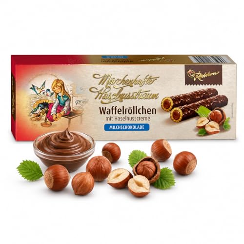 Rotstern Waffelröllchen Märchenhafter Haselnusstraum 125g – Karamellisierte Waffel mit Haselnusscreme – Überzogen mit zarter Milchschokolade