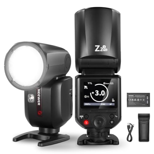NEEWER Z2PRO-S 2.4G TTL Round Head Blitz Speedlite Kompatibel mit Sony Drahtlos Kompatibel mit Godox 76Ws 1/8000s HSS Upgraded UI TTL/M TCM Schalter 7.2V/3000mAh Batterie 600 Full Power Flash
