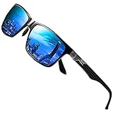 Duco Men's Luxury Carbon Fiber Temple Polarized Sunglasses for Men Sports UV400 DC8206 (Black Frame Blue Lens)