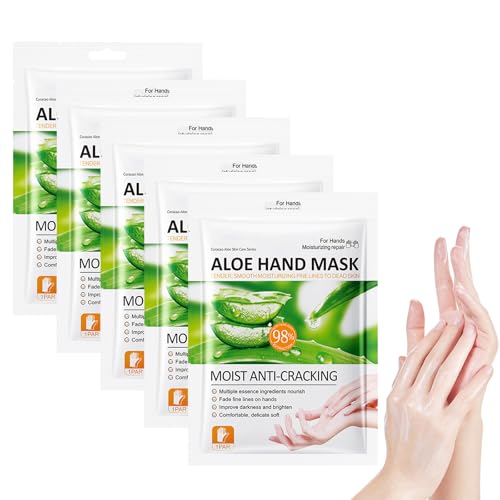 Handmaske mit Aloe-Vera-Extrakt, 5er-Packung, Feuchtigkeitsspendende Handschuhe, Natürliche Nährstoffversorgung, Weichmacher für raue Hände, Hautglättende Wirkung, Trockenheitsvorbeugung