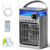 YFFU Mobile Klimaanlage mit Fernbedienung, 1200 ml USB Luftkühler, RGB 8 Lichtfarben mit Timer, 3 Gebläsestufen 3 Sprühmodi, Mini Klimaanlage Luftkühler für Zuhause,Grauweiß