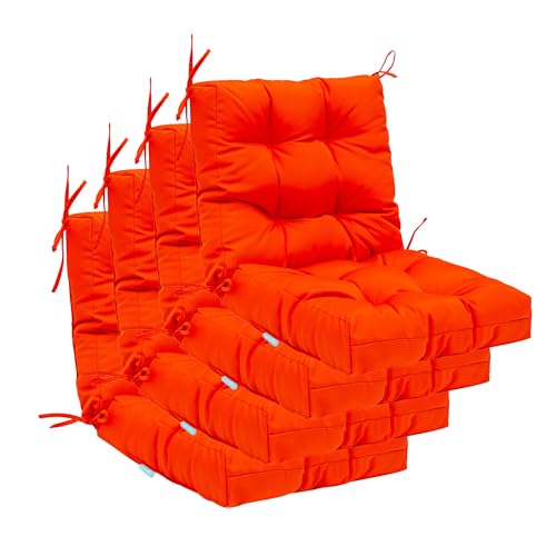 Image of QILLOWAY Outdoor Chair Cushion for Patio Furniture, Waterproof Patio Cushions Set of 4 with Ties, Fade Resistant Replacement Pads for Outdoor Rocking Chairs,Orange