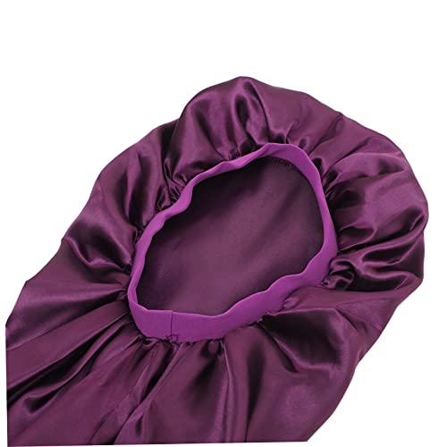 Bonnet de satin long Mobestech pour femmes avec large bande élastique extensible pourpre
