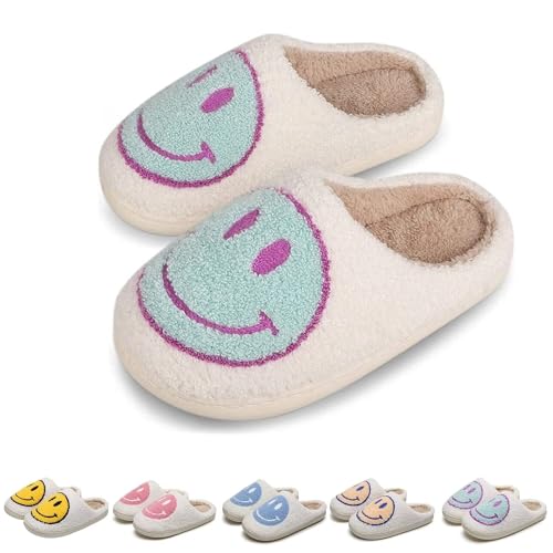 KEYUSHOP - KEYUSHOP Happy Face Slippers for Kids Smile Face House Slippers Soft Plush Warm Preppy Slipper Anti-Slip Winter Fuzzy House Shoes for Toddler Girls