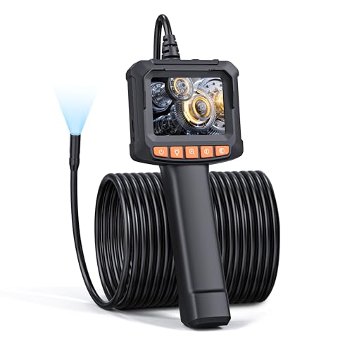 Endoskopkamera mit Licht 10M, QIMIC Endoskop IP67 1080P HD Rohrkamera Kanalkamera mit 8 LEDs, 2.4 IPS Bildschirm Inspektionskamera Livebild mit 2X Zoom Halbstarres Kabel 32.8FT, 2600mAh Akku