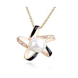 Marie Black Star Pearl Necklace Plated in 18K Gold with Austrian Crystal gems and Imitation Pearl.
