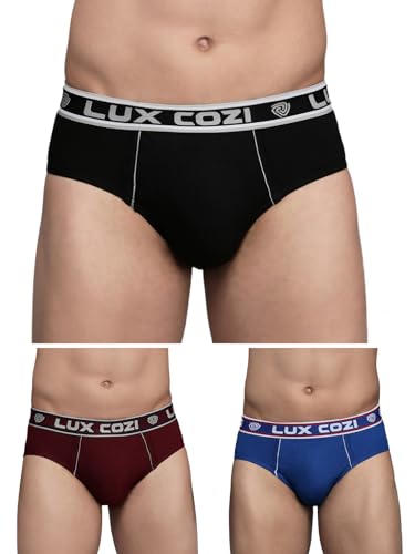 Lux Cozi Briefs for Men – Soft, Breathable Pure Cotton Fabric (Assorted Combo Pack of 3 Pack) (Color May Vary)