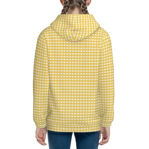 Yellow Gingham Kids Pullover Hoodies Boys Sweatshirts Girls Athletic Clothes with Pocket4