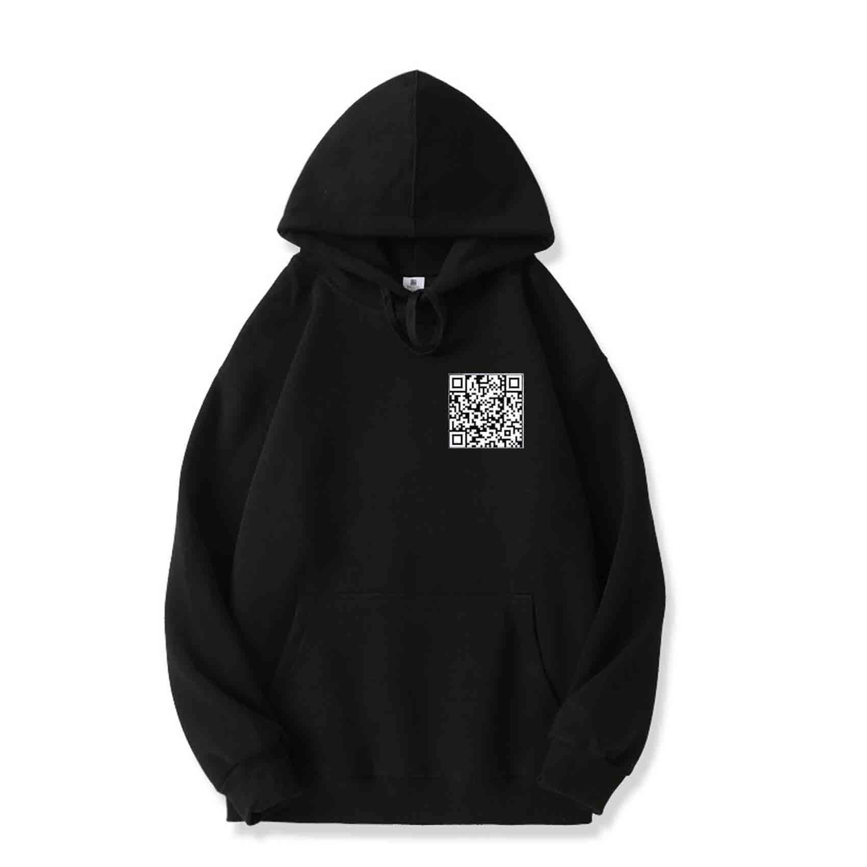 Seymal Unisex Black Funny Code Fu Qr Hoodie, Scannable Qr Code Shirt For Men