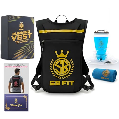 SBFIT Running Hydration Vest for Men and Women - Lightweight - Breathable and Sweatproof Backpack with 1.5L Insulated Water Bladder and Towel - Ideal for Jogging, Running (Black)