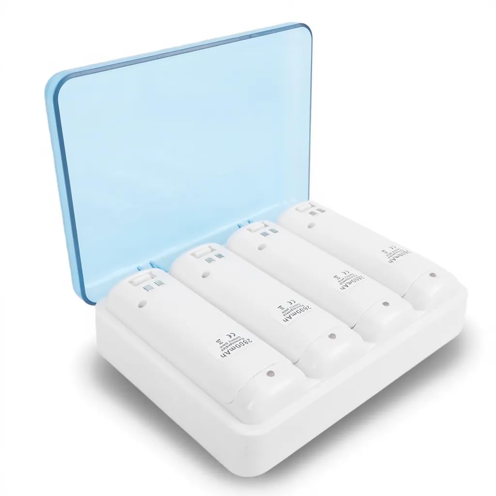 LICAEVEY Stazione di Ricarica Batteria Remota 4 in 1, Include 4 Batterie Ricaricabili NiMH da 2800 MAh e Cavo USB, con Indicatore LED per Telecomando (WHITE)